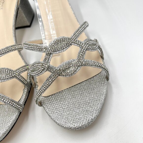 Touch Ups Womens 12M Zoey Silver Sparkly Low Block Heels Dress Sandals Shoes - Picture 5 of 14